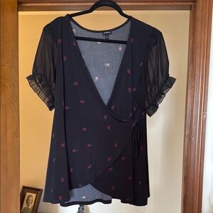 Black Floral Wrap Top